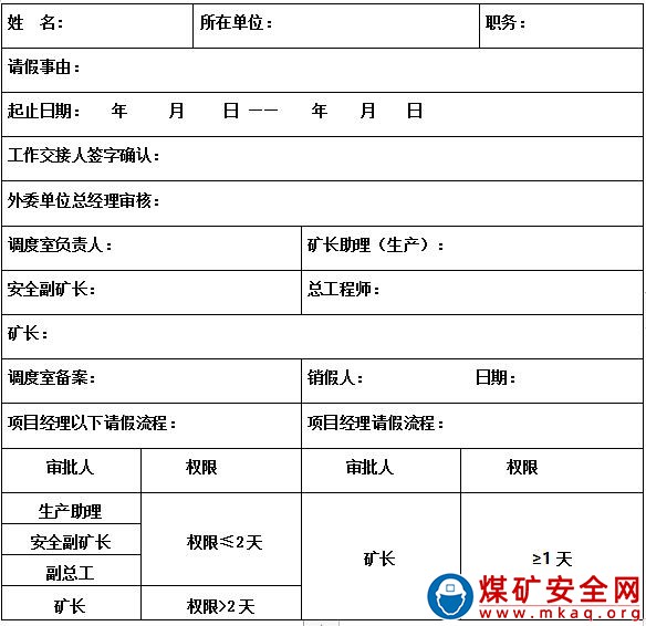 露天煤礦外委單位管理人員請銷假管理辦法